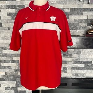 Nike Team Wisconsin Badgers Polo Shirt Mens M Red Short Sleeve